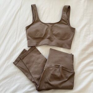 brown lilia’s active bra and leggings set